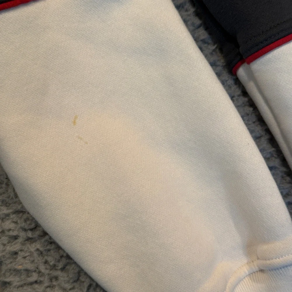 Abercrombie & Fitch Quarter Zip Sweatshirt Mens Colorblock Medium Cream Navy Red